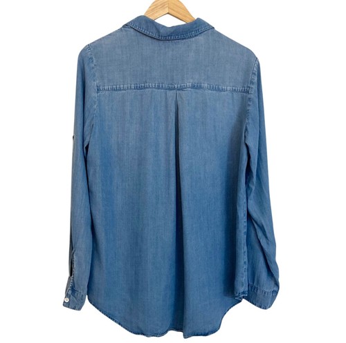 CLOTH & STONE Popover Tunic Shirt Sz M Blue Tencel Chambray Roll Tab Long Sleeve - Picture 8 of 11