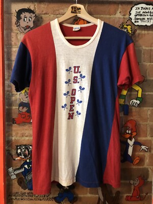 Vintage Champion US Open Tennis Stripe T-Shirt 70's Red White