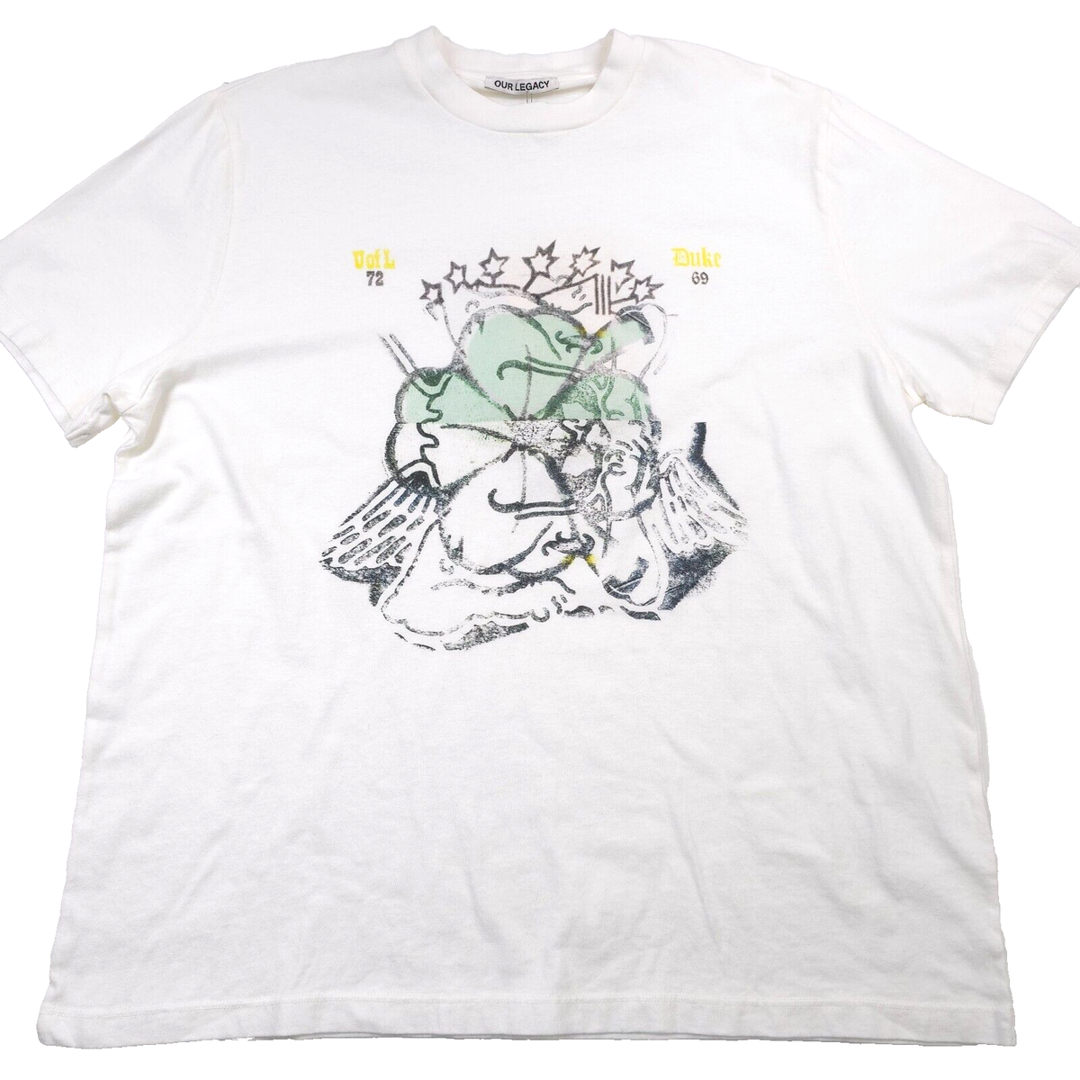 $195 OUR LEGACY White Lucky Cherub Graphic Box Tee T-Shirt Mens 