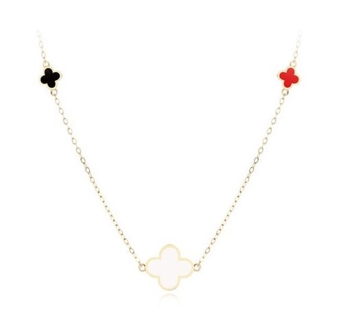 GOLDPIA-14K-Gold-Triple-Clover-Enamel-Necklace-White-Van-Cleef-JESTINA-AGATHA