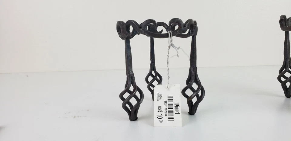 2 Metal Candle Holder Stand Decor 3" Tall Bohemian Industrial Rustic Styled - Image 2 of 4