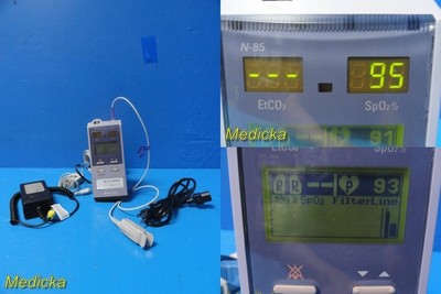Nellcor N-85 Microcap Handheld Capnograph / PulseOx W/ PSU QF-921P Module ~34450