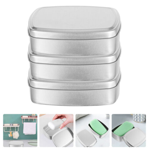  3 Pcs Metal Candy Tin Storage Case Jar with Travel Soap Jars Lids Holder Box - Picture 1 of 12