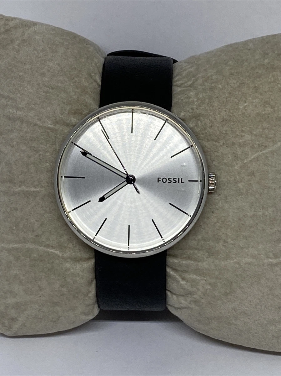 Fossil BQ2437 Unisex Black Leather Analog Silver Dial Quartz 