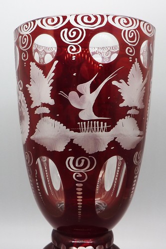 Vintage Egermann Ruby Red Glass 8" Vase/Chalice Etched Beautiful Piece - Picture 6 of 10