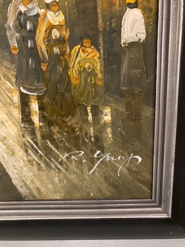 VTG R.Young Original Oil on Canvas Painting Eiffel Tower Paris Street 20"x24" - Picture 2 of 10