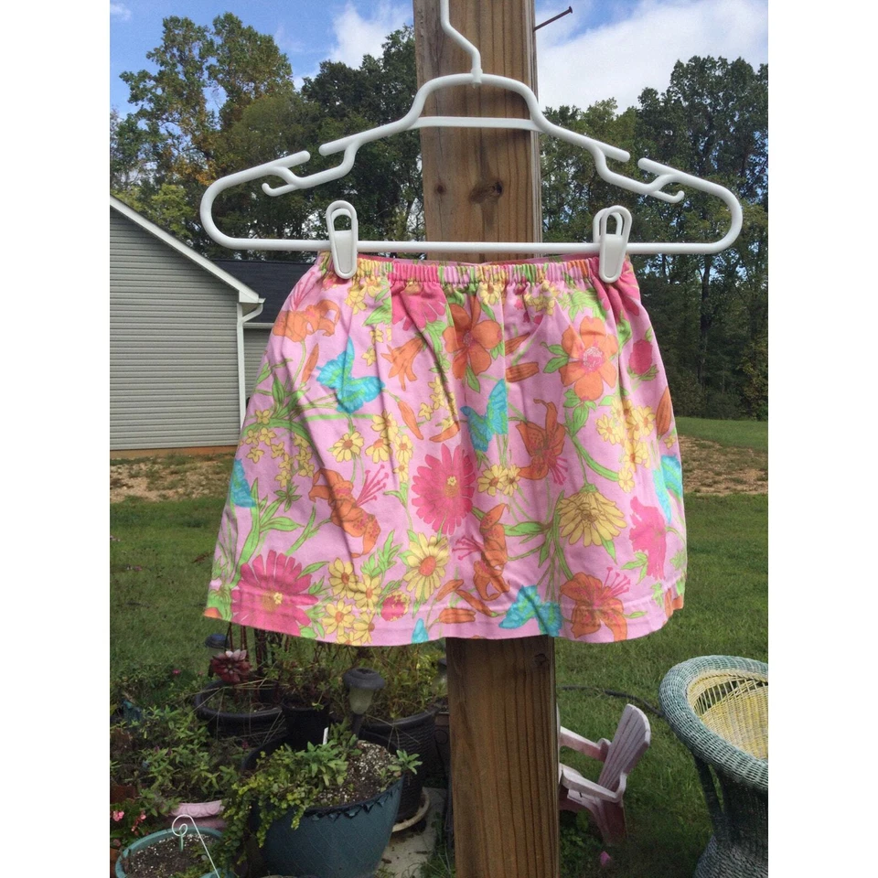 Hartstrings skater skirt girls 4 full lined pink cotton butterfly flower kids - Image 3 of 4
