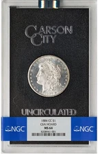 BLAZING 1884-CC MORGAN SILVER DOLLAR / GSA HOARD / NGC MS64 / REV GOLD TONING