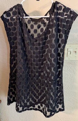 The Limited Black Gold Metallic Polka Dots Sheer Sleeveless Blouse X Large