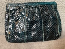 Vintage Palizzio Snake Skin Handbag Teal Blue Clutch Shoulder Bag Purse VTG