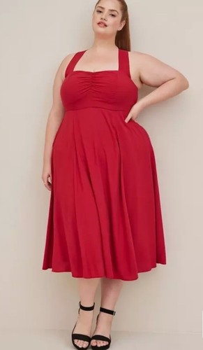 NWT TORRID Retro Chic Jester Red Size 2X Shelter Dress Smocked Back