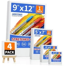  Stretched Canvas for Painting, 3"x3", 4"x4", 5"x7", 9"x12", Pack of 4, Pre 