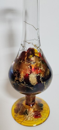 Elegant Venetian Style Art Glass Vase, Gold Amber Blue Red, 12" bud decor - Picture 6 of 13