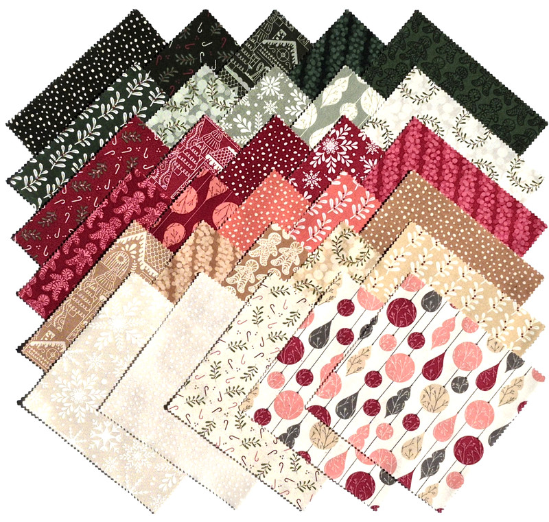 GINGERBREAD LANE Charm Pack from MODA - (42) 5" fabric squares set - #26150PP