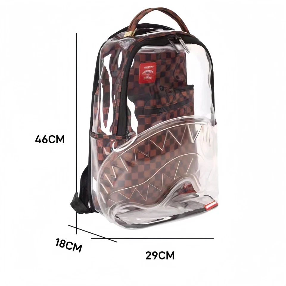 NEW Sprayground 100% Clear Transparent Bookbag Large School Bag Checkered -Brown - Image 3 of 4
