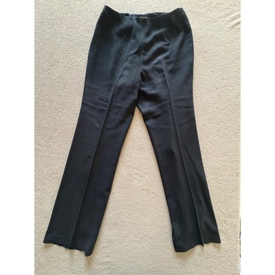 Chanel Vintage Black Crepe Straight Leg Trousers CC Logo High Rise Pants