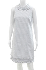 Eliza J Womens Cotton Striped Halter Neck Sleeveless Sheath Dress White Size 8