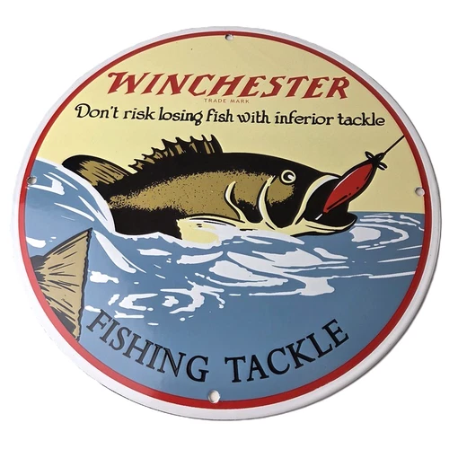 Vintage Winchester Sign - Porcelain Fishing Takle Lures Gas Pump Sign