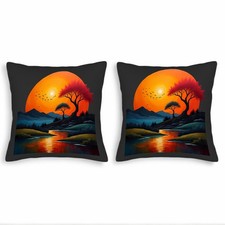 Set of 2 18x18in Throw Pillow Covers - Vibrant Sunset Landscape Design
