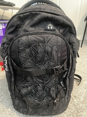 Satch Black Geometric Print Backpack School Travel Laptop Book Bag Adjustable