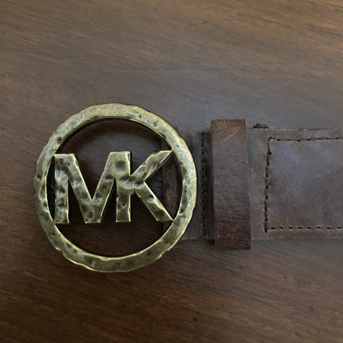 Michael Kors Belt Large Dark Brown Braided Genuine Leather Gold Logo Buckle - Picture 2 of 12