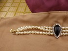 Vintage Faux Pearl Costume Jewelry Set Black Onyx Style Cabochon Rhinestone — photo 5
