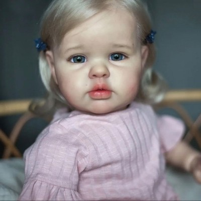 22'' Painted Reborn Baby Doll Toddler Girl Finished Doll Rooted Hair Cloth Body