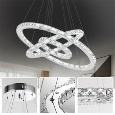 Kristall 3 Ring Hängelampe 96W LED Kaltweiß Deckenlampe Wohnzimmer Deckenleuchte