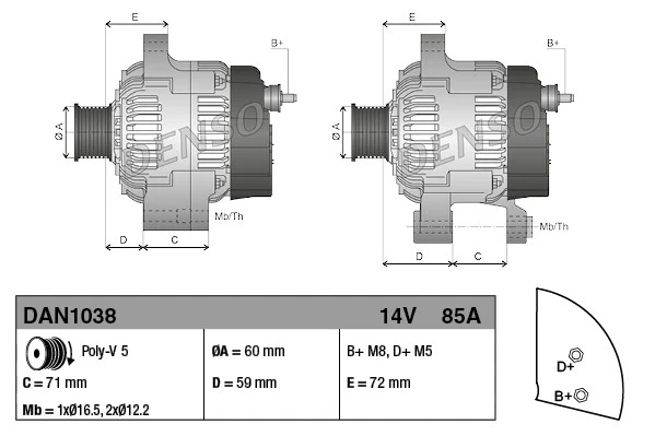 ALTERNATOR DAN1480 FOR PORSCHE MCX.ZA/MCU.RA/MCT.LA 3.6L MDC.NA/MCT.MA 3.0L - Image 4 of 4