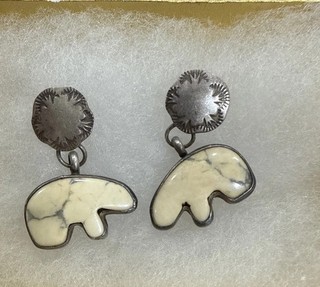 Vintage Stone Polar Bear Earrings Native American