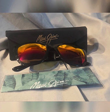 Maui Jim MJ448-02 women’s Wrap Sunglasses Black Plastic Frame Orange Mirrored