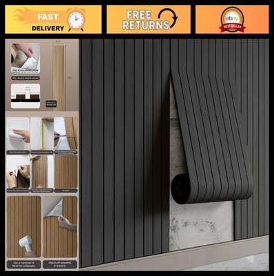 Self-Adhesive PVC Slat Wall Panels - Peel & Stick Faux Black Oak 3D Wallpaper 23