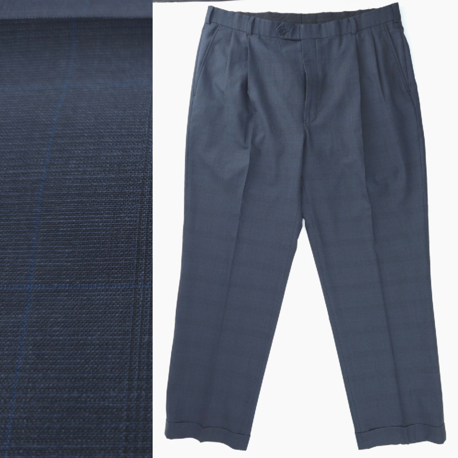 Brooks Brothers Wool Dress Pants Mens 38x31 Navy Blue Glen Plaid Stretch Classic