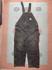 Vintage carhartt overalls bibs faded black grunge double knee carpenter 42x28