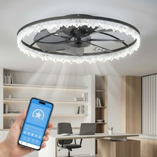 24" Ceiling Fan Light Kit Flush Mount LED Dimmable Modern Wave Fixture w Remote