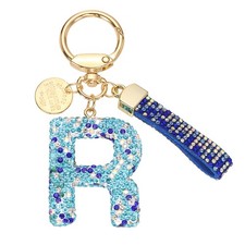 Initial Letter Keychain, Gift Bling Letter-R Key Chain for Women, Blue