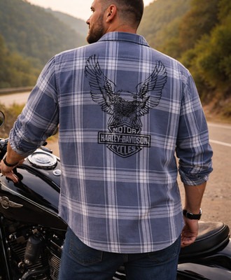 Harley Davidson Mens Classic Americana Road Captain Shirt Sz XL Blue Eagle Biker