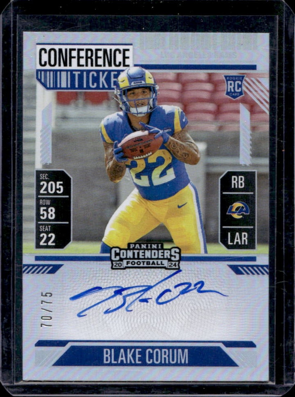 2024 Contenders Blake Corum Rookie Ticket RPS Auto RC Conference #70/75 Rams
