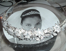 DAVIDS BRIDAL TIARA SILVERTONE WHITE CRYSTAL AND RHINESTONE FLORAL NEW W TAG