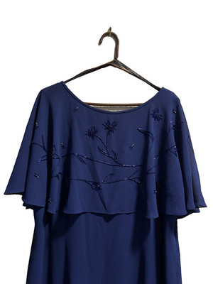 After Dark Blue Dress Sheer Over Shoulders Work Event, Wedding, Midi Lined sz 18