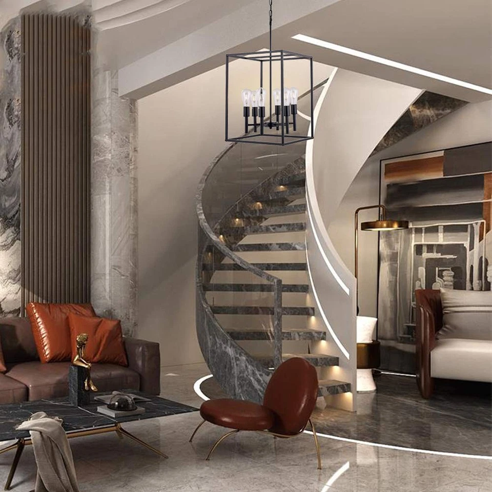 Lámpara de araña clásica negra para vestíbulo 6 luces lámpara colgante de granja... Foto 3 de 4