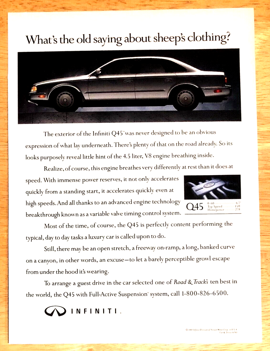 1991 INFINITI Q45 SEDAN—ORIGINAL VINTAGE MAGAZINE PRINT