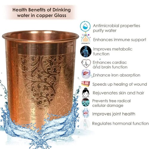 100% Reines Kupfer Wasser Glas Becher für Yoga Ayurveda Gesundheitliche Vorteile 4er Set - Bild 2 von 7