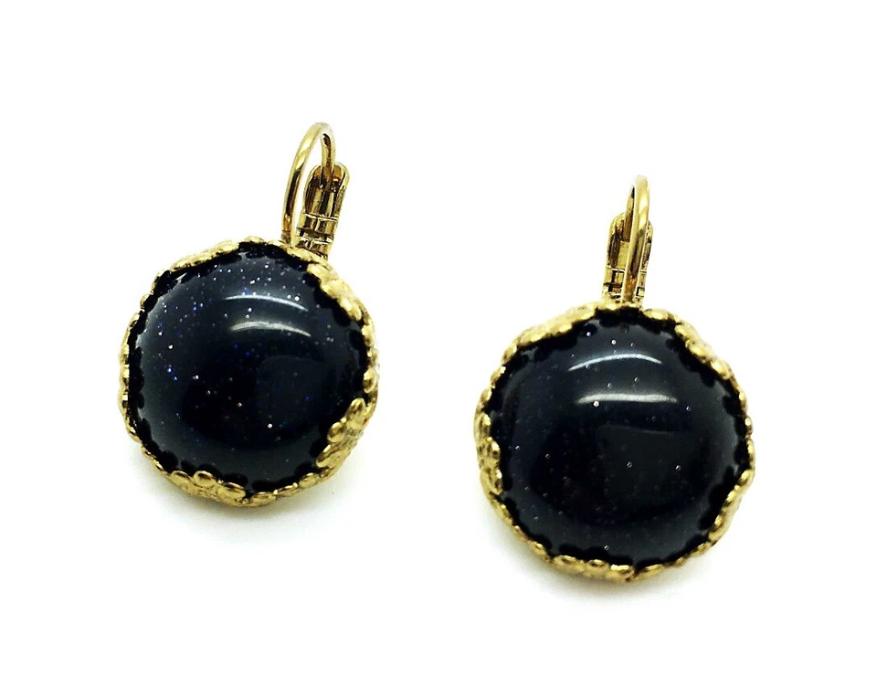 Pendientes Por Mariana Mujer Hermosos Oro Azul Piedra Mineral Foto 2 de 4