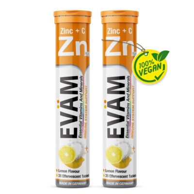 EVÄM Zink plus Vitamin C Brausetabletten Zitrone 2x 20 Stück Hergestellt in DE