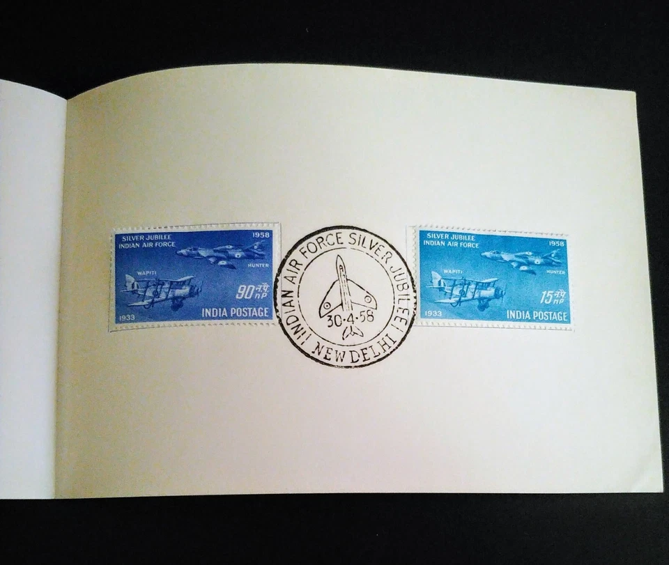 MUY RARO INDIA 1958 “FUERZA AÉREA JUBILEO DE PLATA” SELLOS PAQUETE DE PRESENTACIÓN MH UNIQ Foto 4 de 4