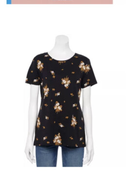  Women's Croft & Barrow  Essential Crewneck Tee XX LARGE, Black Fall Floral