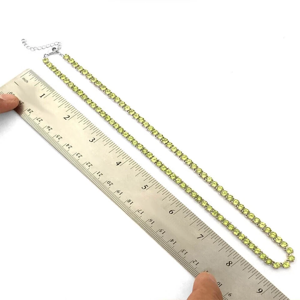 Collar de tenis de lujo para mujer de plata 925 en peridoto redondo de 4 mm creado en laboratorio de 18" Foto 4 de 4