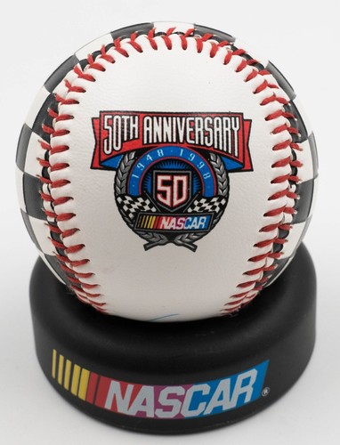 Bill Elliott Signature On A Nascar 50th Anniversary Checkered Flag Baseball Coll - Picture 3 of 6