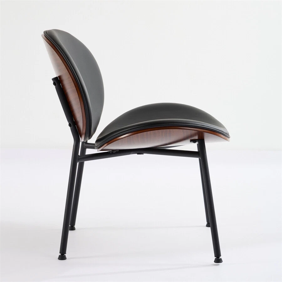 Silla vintage con carcasa de nogal silla lateral única trípode sillón cuero PU Foto 4 de 4